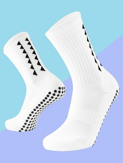 1 Pair Men's Non-Slip Soccer Socks With Footpad, Cushioned For Football/Basketball/Hockey Sports, Fall