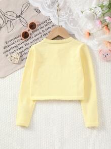 Cardigan tricotat cu model de broderie de frunze elegante pentru fete