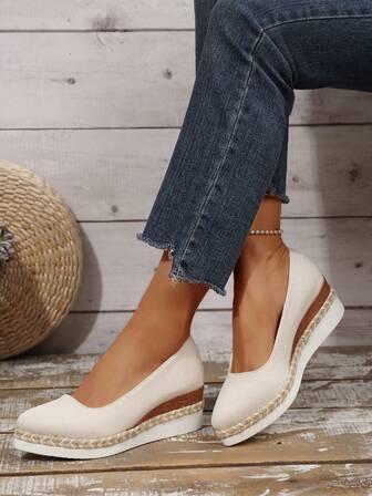 Women's Flat Loafers, Fashionable Versatile Casual Slip-On Pointed Toe Wedge Shoes