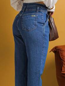 Women's High Waisted Marbled Mom Jeans - 藍色 - 查看 2