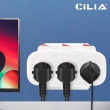 CILIA 1/2pcs EU Plug Adapter With 3 Sockets & 3 Individual Switches - 250V/16A White Power Strip ,Dorm Room Essentials College