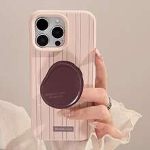 GUCADI 1pc Vertical Striped Elegant Protective Case With Coffee Bean Holder, Retro Brown Holder, High-Quality Gift Compatible With IPhone 16/15/14/13/12 Series, Anti-Drop Waterproof Shockproof Scratch Resistant - Pink - View 4