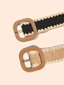 2pcs Plus Size XXL Bohemian Hollow Woven Rattan Women's Belts, Matching Casual Suits, Beach, Party Summer, School