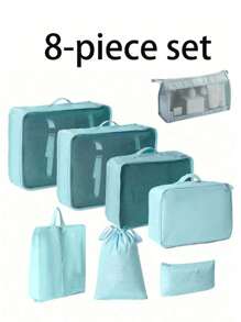 Juego de 9 en 1 Organizador de almacenamiento de viaje, cubos de embalaje plegables para el equipaje que incluyen bolsa de aseo, bolsa de maquillaje, bolsa de ropa interior, bolsa de zapatos, organizador de lencería y calcetines, bolsas de almacenamiento plegables para la ropa, adecuado para maletas