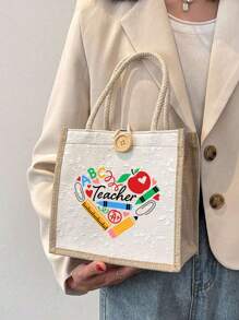 Bolsa de tela para maestras con diseño en forma de corazón e impresión de "Maestra", regalo perfecto para maestras mujeres, hermanas, niñas y sobrinas en el Día del Maestro, cumpleaños o Acción de Gracias