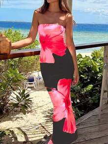 فستان نسائي أنيق للصيف، للإجازات، للحفلات، مطبوع بالأزهار بتصميم أنبوبي، فستان التنين مناسب للعمل والمكتب في أي وقت