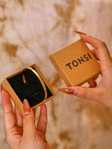 TONSI 1pc Minimalist 18K Gold Plated Stainless Steel Bracelet With Artificial Zirconia, Hypoallergenic, Waterproof, Suitable For Women & Girls, Daily Wear, Boxed Gift For Birthday, Festival