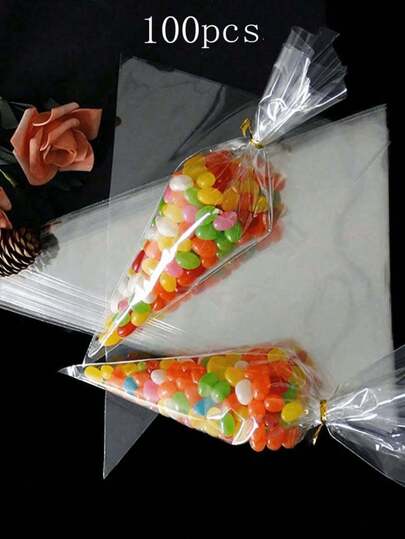 50pcs/100pcs/Pack OPP Bags For DIY Wedding Birthday Party, Transparent Triangle Candy Food Bags, Food Bags/Boxes, Suitable For Candy, Chocolate, Cookies, Etc. Bulk DIY Candy Bags, Wedding Favors, Birthday Party Decor, Great For Baking, Candy, Pastry And Snack Packaging, Wedding Party Gift Bags, Christmas
