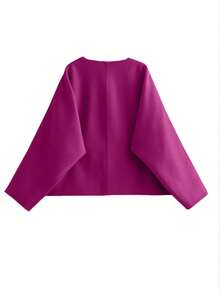Ladies Woolen V-Neck Cardigan, Kimono-Style Autumn/Winter Outerwear, British Fashion - Hot Pink - View 5