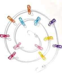 Portable Elastic Retractable Clothesline With 12 Clips - Elastic PVC Coated, Length 70.87 Inch, Suitable For Outdoor Travel And Home Use, Suitable For Backyard, Resort Hotel, Balcony Clothes Drying, Travel Clothesline For Socks And Small Items | Durable Clips, Clothesline Wear Resistant