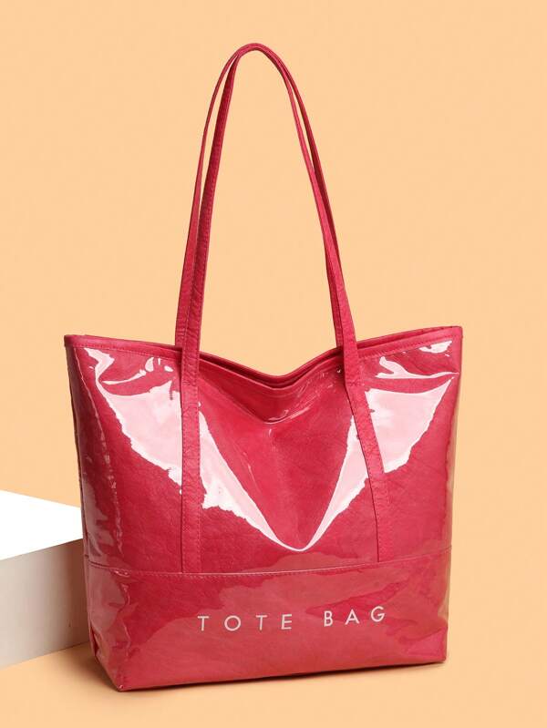 Bolso de tote de estilo campus de moda para mujer, bolso de hombro de señora de tejido de PVC de doble capa - Adecuado para ir de compras, citas, fiestas y viajes