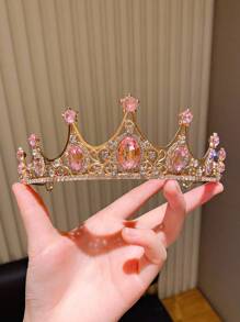 1pc Girls' High-End Elegant Pink Crown Headband