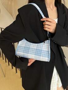 Minimalist Elegant Solid Color Stone Texture Shoulder Bag - Blue - View 4