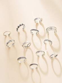 12pcs Retro Floral & Hollow Geometric Multi-Element Decorative Toe Rings Set, Suitable For Women & Girls Vacation, Party, Daily Wear Jewelry Accessories