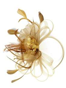 1 bucă pălărie de fascinator de culoare aurie pentru femei, potrivită pentru ceai, ziua cursei, ziua de naștere, plajă, îmbrăcăminte ocazională, agrafă de păr și bentiță cu dublă utilizare