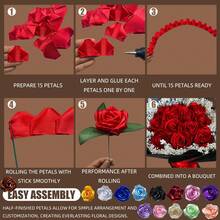 300 片预制缎带玫瑰花瓣半成品，适用于永生玫瑰 DIY 永久花束，永生花艺，玫瑰花瓣缎带花瓣，适用于结婚周年纪念日生日母亲节 - 粉色 - 查看 11