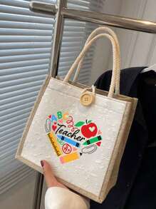 Bolsa de tela para maestras con diseño en forma de corazón e impresión de "Maestra", regalo perfecto para maestras mujeres, hermanas, niñas y sobrinas en el Día del Maestro, cumpleaños o Acción de Gracias