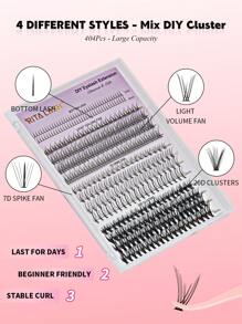 RITALASH RITALASH 404PCS D Curl Fairy Eyelash Style Mix Cluster Lashes Kit Soft And Comfortable False Eyelashes Kit With Lash Bond&Seal Tweezers At Home For Daily Life&Dates And Party