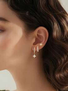 1/3 Stücke Set Kleine Creolen Ohrringe für Frauen in Goldplattierung, glänzende Stern-Creolen mit Kubikzirkoniabesatz für Ohrknorpel, Ohrpiercing-Schmuck für Frauen und Mädchen als Geschenk