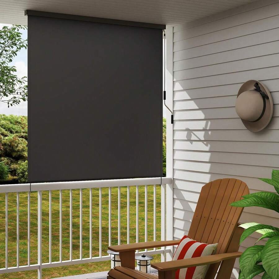 VA-Cerulean Vertical Awning 120/160/180/200 X 250 Cm For Balcony And Terrace – Weather-Resistant Privacy And Sun Protection With Hand Crank – Vertical Roller Blind For Indoor And Outdoor Use – Balcony Privacy Screen With PU Coating – Anthracite/Gray - Dark Grey - View 1