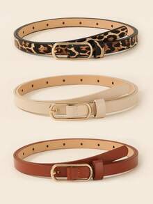 1/3/4 件女士简约椭圆形带扣腰带，休闲优雅纯色细腰带，豹纹腰带，百搭连衣裙、裤子、西装，适合日常使用和夏季、秋季、万圣节的礼物 - 彩色 - 查看 6