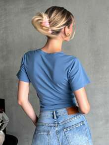 Playera basica dama mujer manga corta cuello redondo fresca ligera - Azul - Ver 2