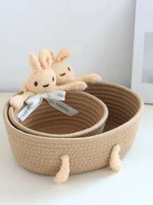 1pc/2pcs Woven Storage Baskets, Cute Desktop Decor Storage Basket, Suitable For Toys, Cosmetics, Bedroom, Bath Room, Wood Rattan Geometric Baskets, NaturalMix Metal Frame Accents For Coastal Garden Decor,For Back To School