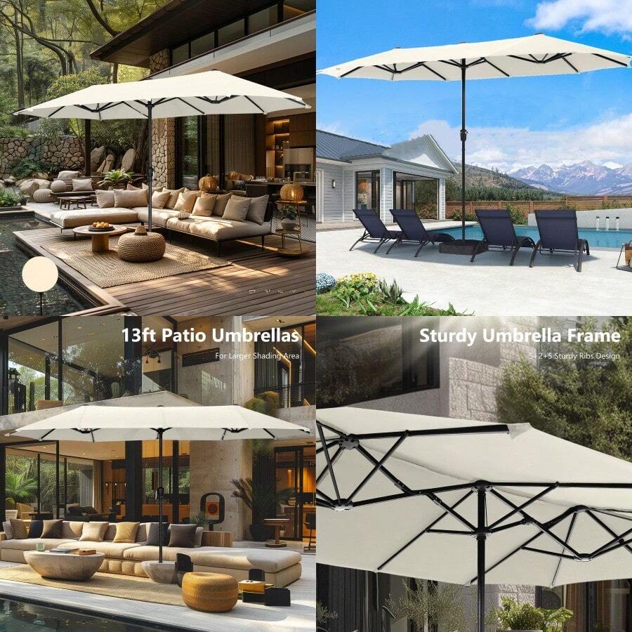 13ft Outdoor Extra Large Patio Umbrella DoubleSided Market Umbrella With Crank - as pic - View 1