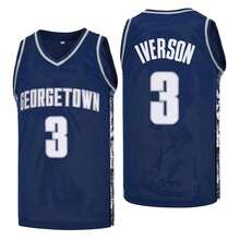 Kekambas Men's #3 Georgetown University Sports Embroidered Allen Iverson Retro Basketball Jersey Mesh Sports Basketball Jersey Sweatshirt Fan Vest Elastic Fabric - Loose Sleeveless Crew Neck Vest With Letter Embroidery For Basketball, Sports, Running