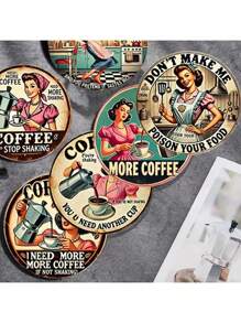 6 piezas Posavasos de madera con estampado de café - Protectores de mesa impresos de colores - Accesorios de cocina antideslizantes - Decoración del hogar - Suministros para fiestas temáticas - Regalos de inauguración de casa/Acción de Gracias para agregar un ambiente acogedor