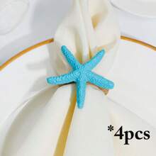 4pcs Resin Seashell, Starfish And Seahorse Assorted Ocean Series Napkin Rings, Tabletop Decoration