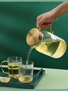 1pc Large Capacity Heat-Resistant Hammered Glass Cold Water Pitcher, Borosilicate Glass Vertical Stripe Cold Water Jug For Home Use - Multicolor - View 3