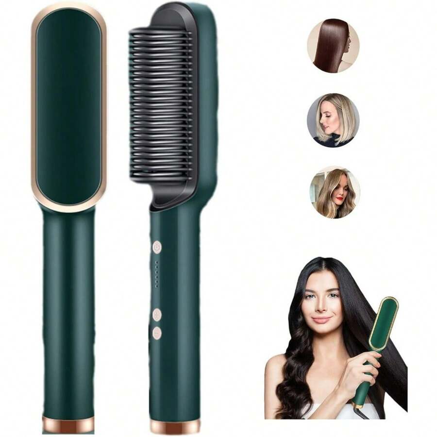 3 In 1 Electric Hair Straightening Comb Brush 45w All Hair Types Bivolt 110 220v (Valentine's Day) - 綠色 - 查看 1