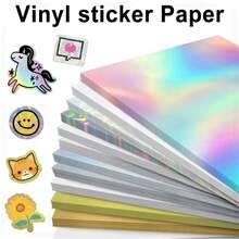 10/50 hojas de papel de vinilo imprimible A4 resistente al agua transparente para impresora de inyección de tinta, adhesivo DIY para hacer etiquetas y pegatinas autoadhesivas - Multicolor - Ver 2