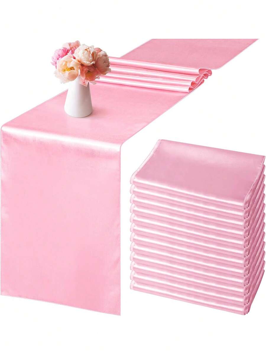2/4/6/12/24 件缎面桌旗 11 X 108 英寸粉色长款婚礼缎面丝绸桌旗 适用于婚宴毕业典礼生日派对装饰 - 粉色 - 查看 1