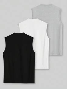 Plus Size Men's Casual Sleeveless 3 PiecesTank Top Set, 1XL-6XL, Summer - Multicolor - View 2