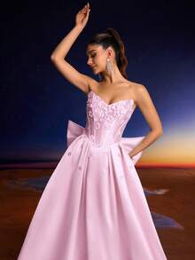 Anymoon Women's Formal Evening Dress, 3D Handmade Floral Decor, Suitable For Graduation Ceremony, Homecoming, And Wedding Occasions - Pink - View 9