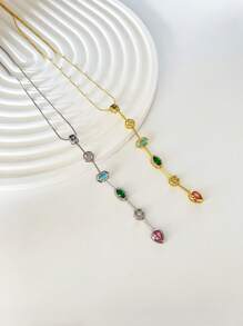 1pc Versatile High-Quality Colorful Zirconia Long Pendant Necklace, Suitable For Women Everyday Wear