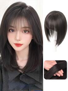 10 英寸合成女士假发片女士假发片 3D 法式刘海自然蓬松轻盈无缝遮盖白发稀疏发饰