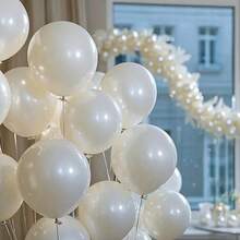 Globos de látex de 12 pulgadas de color blanco perla, con cintas surtidas, decoración para bodas, cumpleaños, aniversarios, fiestas, Navidad, fiestas y celebraciones en interiores - Perla blanca - Ver 7