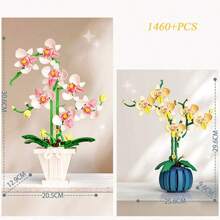 DIY Orchid Building Blocks, Elegant Orchid Decor, White Vase, Flower Color Assembly, Construction Building Toy, Potted Flower Bouquet Indoor Decoration, Small Particle Model