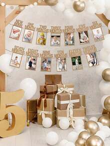 1 件婴儿 1 岁生日派对摄影背景，1-12 个月相框横幅，适用于 1 岁生日摄影道具 - 卡其色 - 查看 3