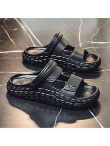 Modische perforierte Herrensandalen, Outdoor Dicksohlen dauerhafte Badelatschend - Schwarz - Übersicht 8