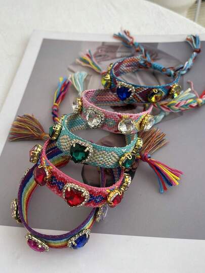 1 Set di gioielli di moda in stile bohémien, adatto per donne e sorelle. Elegante e affascinante anello in lega con strass a forma di cuore, regalo perfetto per San Valentino, appuntamenti quotidiani, feste, festival e vacanze. Taglia regolabile, gioielli rossi.