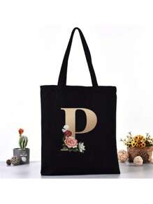 Fashion Casual Shoulder Bags Gold Letter Printing Shopper Canvas Foldable -Friendly Shopping Bag Tote Handbags Large Capacity Travel Grocery BagSchool Bag,Back To School Backpack,Large Capacity,Lightweight,Portable,Laptop Compartment, Suitable For Teen Girls Women College Students, Perfect For Back To School,College,Middle School, High School,Work , Business, Commute