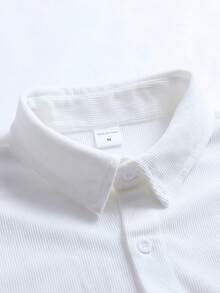 Set estivo casual da 2 pezzi composto da camicia a maniche corte con tasche e bottoni in colore unito + pantaloncini con coulisse, adatto per sport, spiaggia, vacanza e uso quotidiano - Bianco - Visualizzare 4