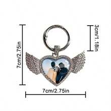 Personalized Luxury Style Shiny Wing + Heart Shaped Zinc Alloy Keychain, Luxury Style, Convenient To Carry, Festival Gift, Commemorative Gift, Customized Photo - Multicolor - View 6