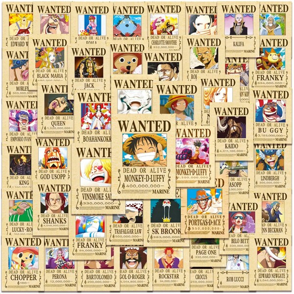 ONE PIECE 50PCS Cartoon Anime One Piece Zoro Ace Wanted Posters Stickers Cool Graffiti Decals DIY Phone Suitcase Laptop Fridge Wall Decoration Stickers Room Decor Home Decor Wall Stickers Personalised Stickers