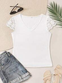 Top casual a maglia a maniche corte con taglio casual per donne, adatto per l'estate