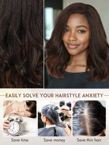 Ykai 蓬松波浪蕾丝部分假发 4x1 蕾丝侧戴式无胶假发 16 英寸全波浪合成假发 素色自然卷曲合成耐热编织全假发 适合女性日常使用